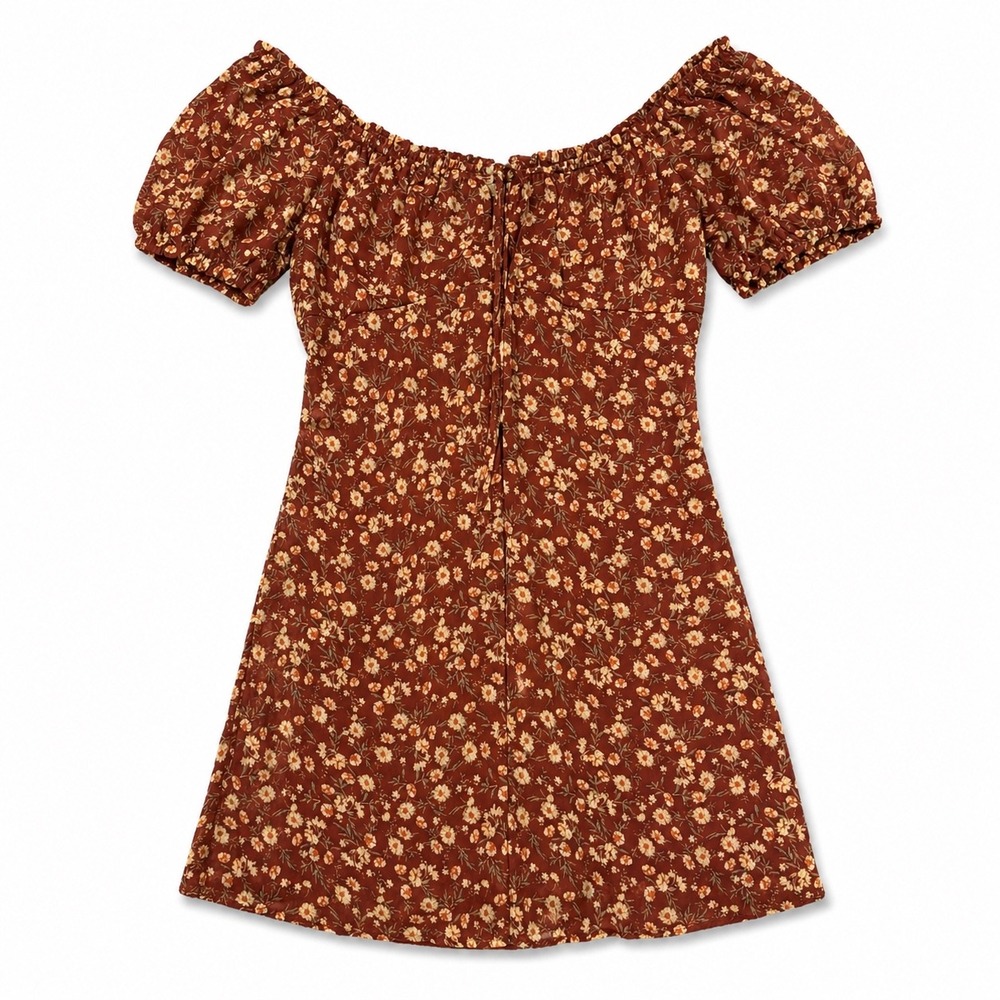 Rewind Womens XL Orange‎ Floral Puff Sleeve Mini Dress Boho Spring Wedding Guest